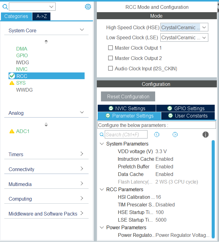 RCC Configuration Tab