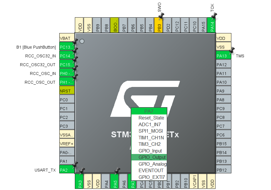 Example Setting PA_7 as GPIO_Output